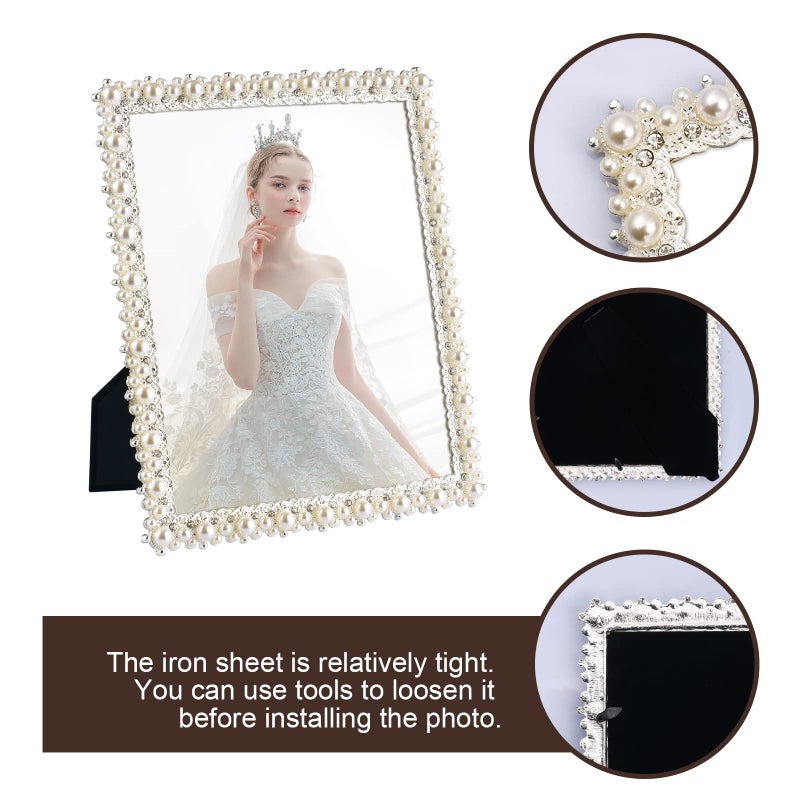 DIKAR 8x10 Wedding Picture Frame, Pearls Diamond Picture Frame for Metal Frame with Glass Front - Image 3