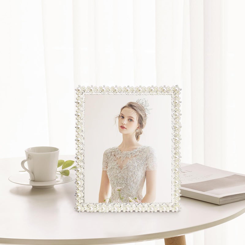 DIKAR 8x10 Wedding Picture Frame, Pearls Diamond Picture Frame for Metal Frame with Glass Front - Image 4