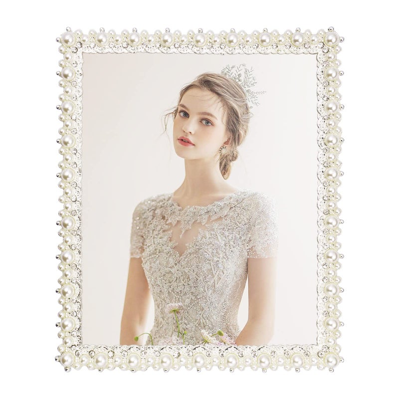 DIKAR 8x10 Wedding Picture Frame, Pearls Diamond Picture Frame for Metal Frame with Glass Front - Image 1