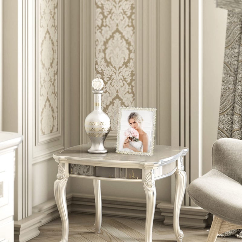 DIKAR 8x10 Wedding Picture Frame, Pearls Diamond Picture Frame for Metal Frame with Glass Front - Image 5