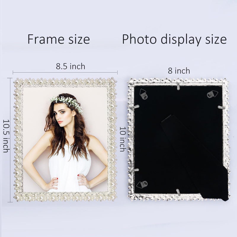 DIKAR 8x10 Wedding Picture Frame, Pearls Diamond Picture Frame for Metal Frame with Glass Front - Image 2