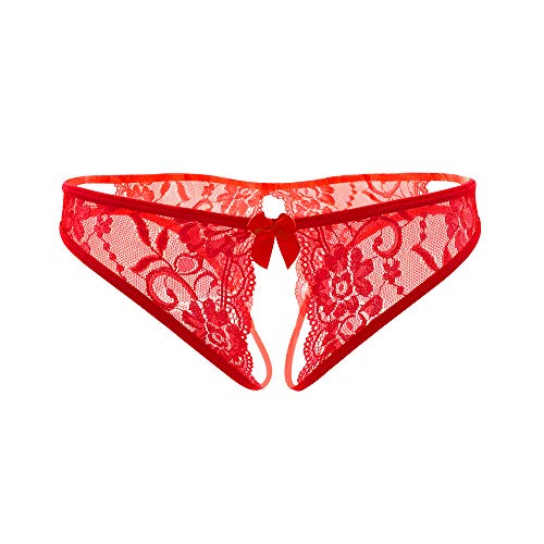 SLITHICE Women Sexy Floral Lace Briefs with Cute Bow Center (US, Alpha, Medium, Regular, Regular, Red) - Image 5