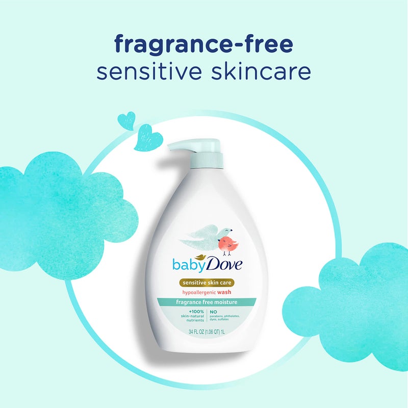 Baby Dove Sensitive Skin Care Baby Wash Fragrance Free Moisture For Baby Bath Time Fragrance Free and Hypoallergenic, Washes Away Bacteria 34 oz (Pack of 1) - Image 5
