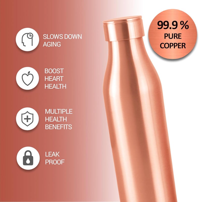 Milton MILTON Copper Charge 750 Bottle, 770ml, Lacquer Coating, Curved bottle,100% Pure Copper, BPA Free, Leak Proof, Office Bottle, Boosts Immunity, Supports Digestive & Liver Health, Ayurveda Inspired  - Image 2