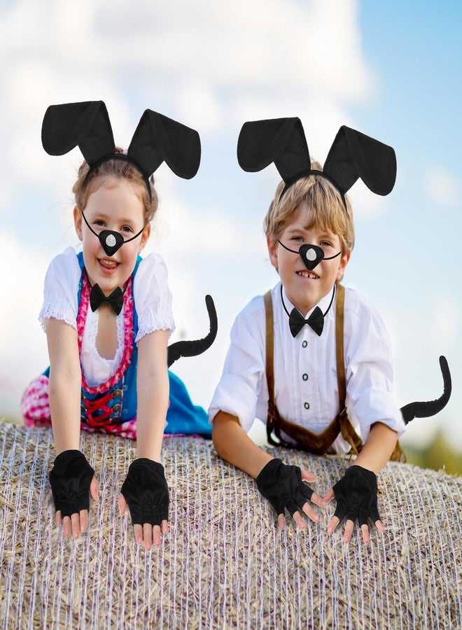 Syhood Puppy Dog Costume Set Ears Headband Bowtie Nose Tail Paw Gloves Accessories for Carnival(Black,Classic) - Image 5