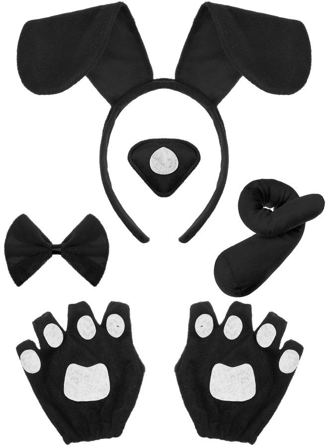 Syhood Puppy Dog Costume Set Ears Headband Bowtie Nose Tail Paw Gloves Accessories for Carnival(Black,Classic) - Image 1