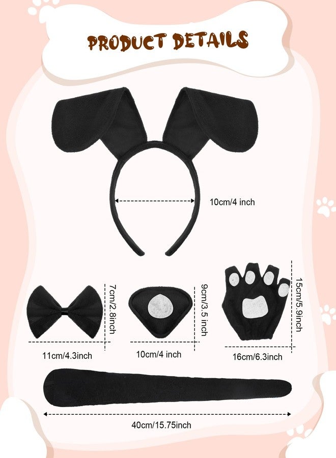 Syhood Puppy Dog Costume Set Ears Headband Bowtie Nose Tail Paw Gloves Accessories for Carnival(Black,Classic) - Image 2