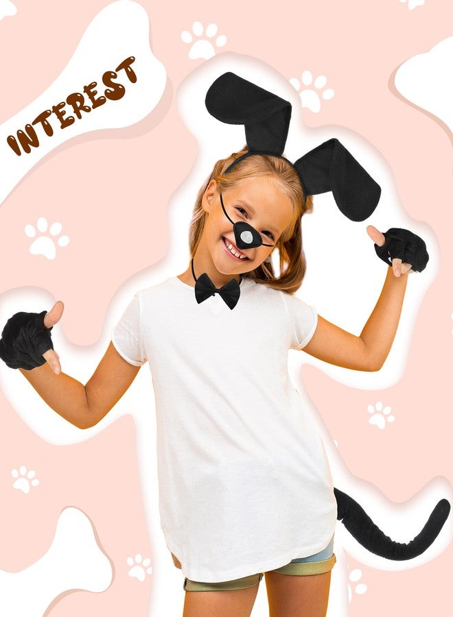 Syhood Puppy Dog Costume Set Ears Headband Bowtie Nose Tail Paw Gloves Accessories for Carnival(Black,Classic) - Image 3