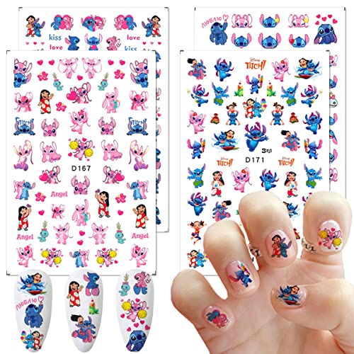 YKLWNN 4 Sheets Cute Cartoon Nail Art Stickers - 3D Self Adhesive Designer Nail Decals for Women & Girls - Kawaii DIY Manicure - Image 1