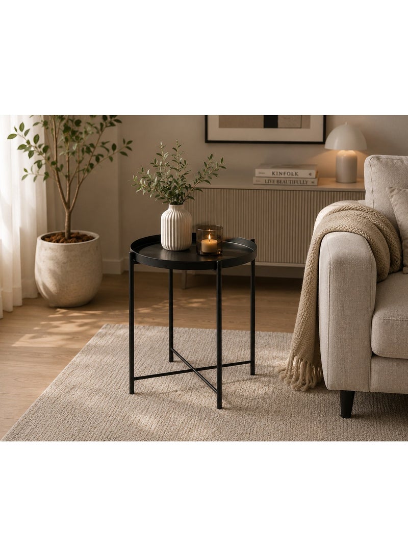 NZONE STORE Modern Round Side Table – Multi-Purpose Coffee Table for Living Room, Bedroom & Lounge Spaces – Durable Metal Accent Table with Spacious Round Top – 42 cm Diameter × 52 cm Height - Image 1