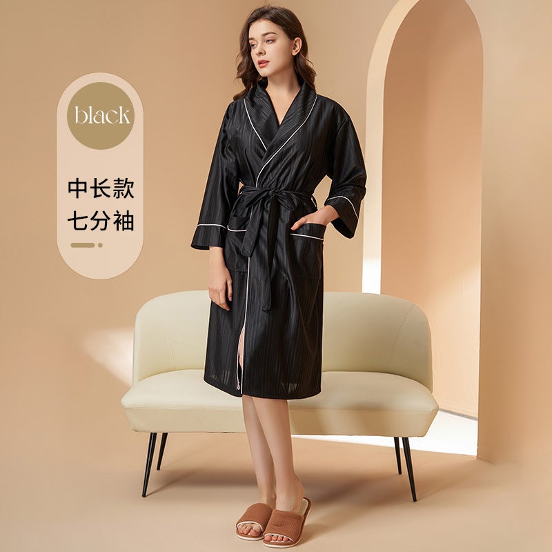 New Absorbent Nightgown For Men In , Cool And Thin Couple Bathrobe, Summer Mid-Length Dressing Gown, Bathrobe For Women - Image 1