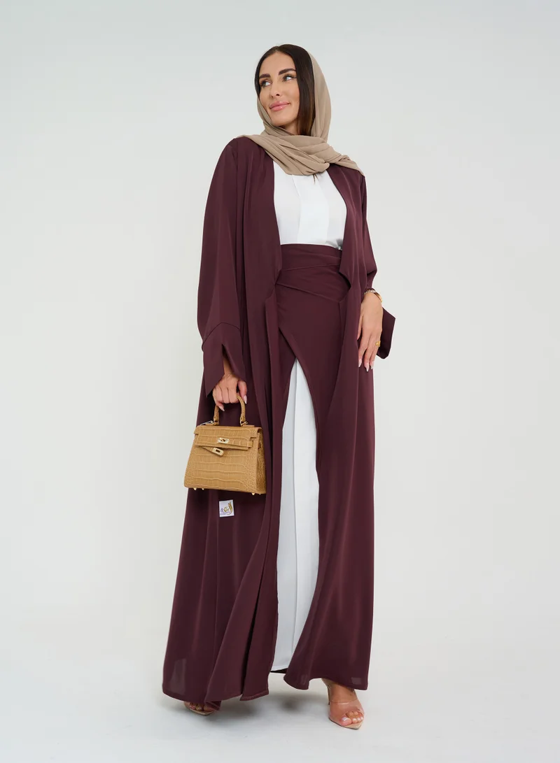 Rosette Abaya Abaya brown color  set with wide sleeve