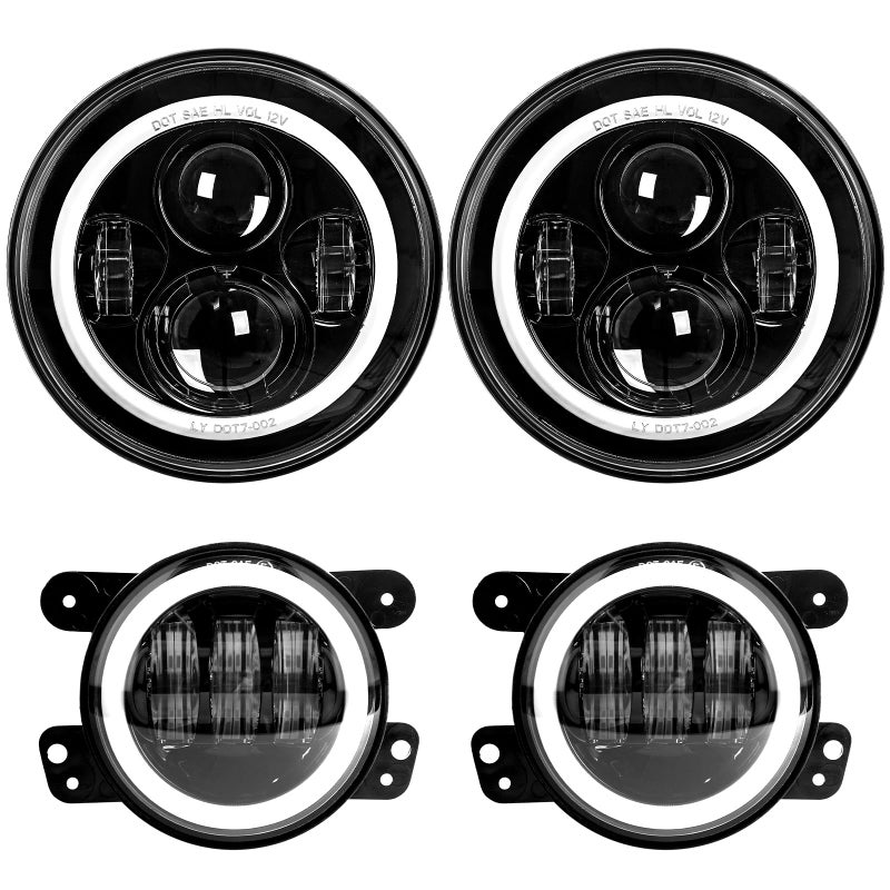 LXLIGHT Dot Approved 7inch LED Headlights with White DRLAmber Turn Signal 4 inch LED Fog Lights with White DRL Halo Ring for Jeep Wrangler 972017 JK LJ Tj