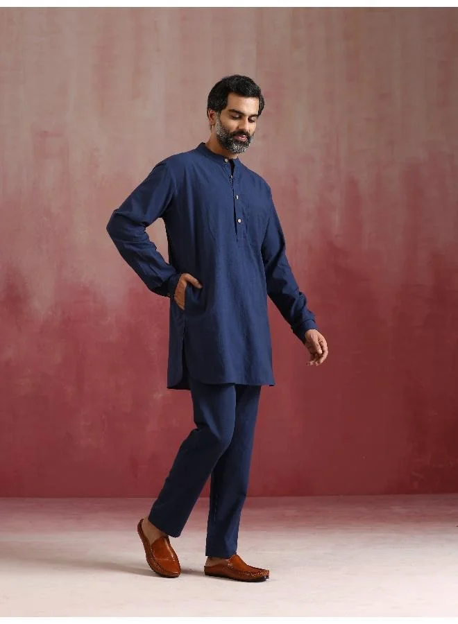 ترو برونز Men's Navy Cotton Mandarin Collar Kurta Co-ord set