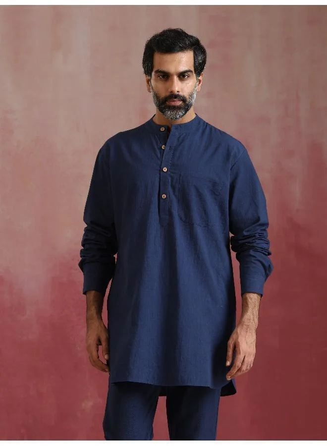 trueBrowns Men's Navy Cotton Mandarin Collar Kurta Co-ord set