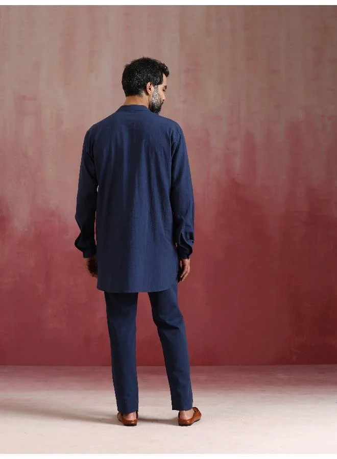 trueBrowns Men's Navy Cotton Mandarin Collar Kurta Co-ord set