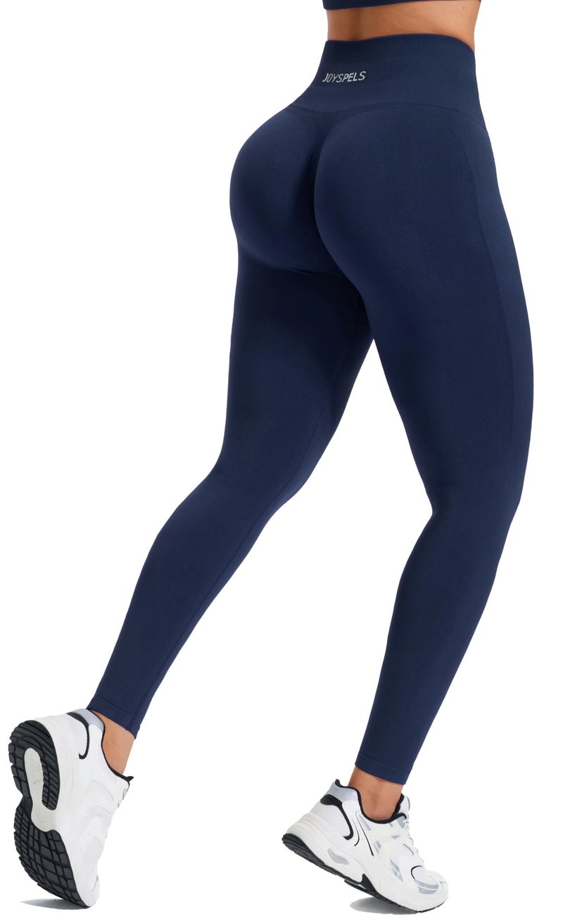JOYSPELS Seamless Booty Lifting Pants for Women - High Waisted Squat Proof Gym Athletic Tights Scrunch Workout Leggings DarkBlue S - Image 1