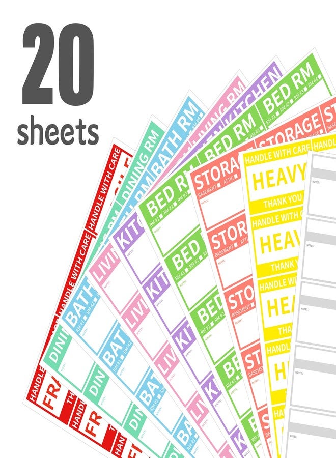 Ouzoustate 2” x 3’’ Removable Waterproof Home Moving Box Packing Labels for 1/2/3/4 Bedroom Rooms, 9 Designs Color-Coded Moving Stickers Including Fragile 、Heavy and Blank Labels (300 Labels) - Image 4