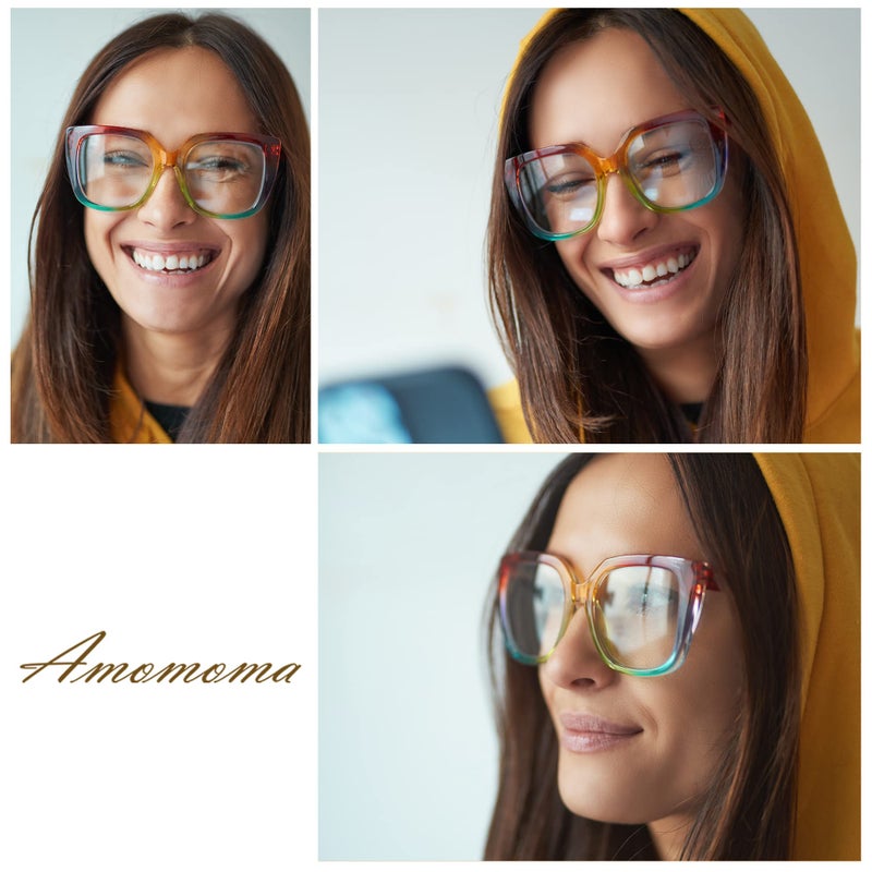 AMOMOMA نظارات قراءة مربعة عتيقة كبيرة الحجم للنساء من AMOMOMA - 3 عبوات - تحجب الضوء الأزرق الأنيق AM6072 مزيج (+2.00 قوة تكبير)  - Image 3