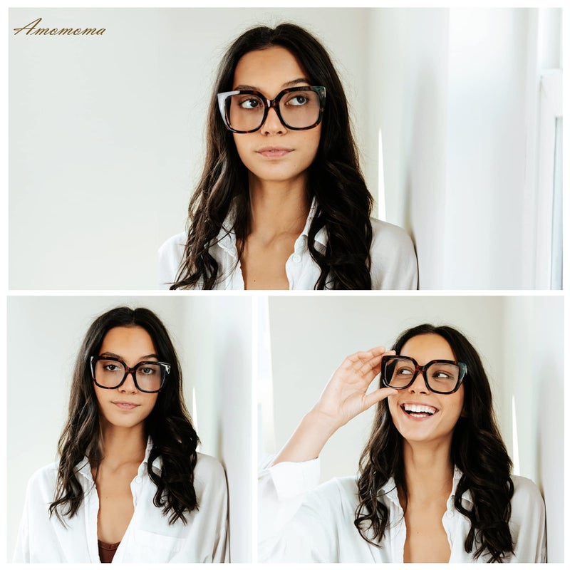 AMOMOMA نظارات قراءة مربعة عتيقة كبيرة الحجم للنساء من AMOMOMA - 3 عبوات - تحجب الضوء الأزرق الأنيق AM6072 مزيج (+2.00 قوة تكبير)  - Image 2