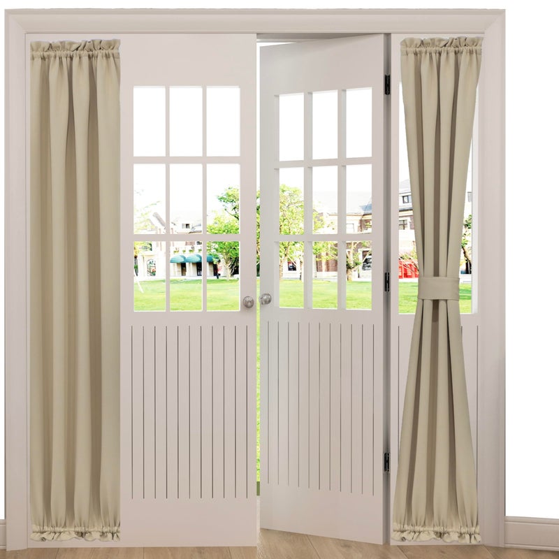 Aquazolax Sliding Glass Door Curtain Panel  Solid Blackout Curtains Drapery 25x72Inch for French Door Side Panels  1 Panel Light Saga Beige