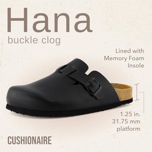 CUSHIONAIRE Hana Womens Clogs | Comfortable Vegan Suede Clogs for Women | Slip On Potato Shoes with Cork Footbed & Arch Support| BLACK 8W - Image 3