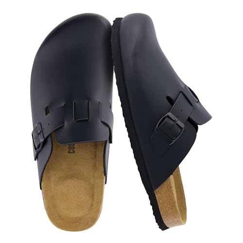 CUSHIONAIRE Hana Womens Clogs | Comfortable Vegan Suede Clogs for Women | Slip On Potato Shoes with Cork Footbed & Arch Support| BLACK 8W - Image 1