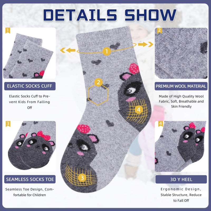 Eocom 6 Pairs Children's Winter Warm Wool Animal Crew Socks Kids Boys Girls Socks(4-7 Years,Heart Animal) - Image 4
