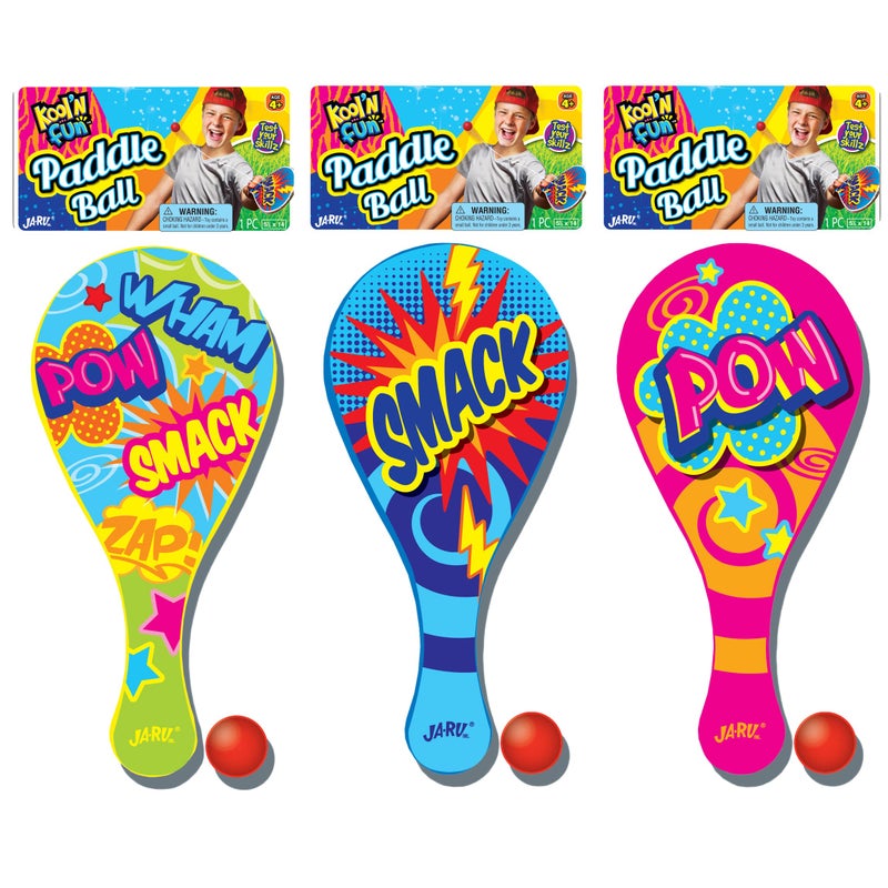 JaRu Kool N Fun Plastic Paddle Ball w String Attached 3 Paddles by JARU Classic Retro Toys for Kids Adults Boy Girl Indoor Game and Outdoor Set Toys Party Favors Birthday Easter Prizes 19943 - Image 2