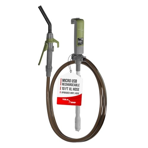 TERA PUMP 2nd Gen High Volume Rechargeable Battery Gas Can Pump 20 More Powerful Suction 27 GPM  Refuel from Greater Distances XL120 inch Vinyl Hose wNozzle Control