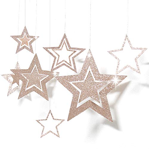 Decor365 Champagne Gold Star Garlands Hanging Twinkle Little Star Decorations Gold Party Supplies Baby Shower Birthday New Year Eve Graduation Christmas Ramadan Bridal Bachelorette Galaxy Theme - Image 2