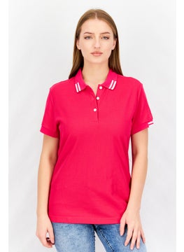 Aigle Women Spread Collar Short Sleeve Embroidered Polo Shirt, Fuchsia Pink  - Image 1