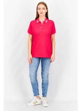 Aigle Women Spread Collar Short Sleeve Embroidered Polo Shirt, Fuchsia Pink  - Image 3