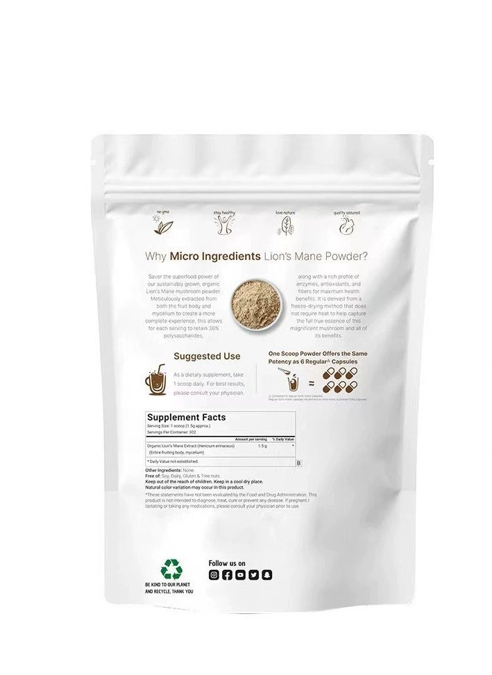 Organic Lions Mane Mushroom Supplement Powder, 1 lb | Natural Superfood for Brain, Energy, & Immune Health | Non-GMO, Vegan  - Image 2