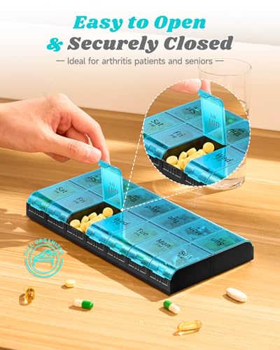 COLORWING 7 Day Extra Large Pill Organizer 2 Times a Day, Weekly Pill Box Twice a Day, XL AM PM Pill Case, Oversized Daily Medicine Organizer for Vitamin, Big Pill Container (Cyan) - Image 2