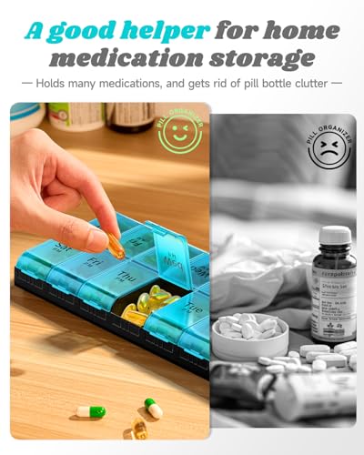 COLORWING 7 Day Extra Large Pill Organizer 2 Times a Day, Weekly Pill Box Twice a Day, XL AM PM Pill Case, Oversized Daily Medicine Organizer for Vitamin, Big Pill Container (Cyan) - Image 5