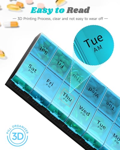 COLORWING 7 Day Extra Large Pill Organizer 2 Times a Day, Weekly Pill Box Twice a Day, XL AM PM Pill Case, Oversized Daily Medicine Organizer for Vitamin, Big Pill Container (Cyan) - Image 4
