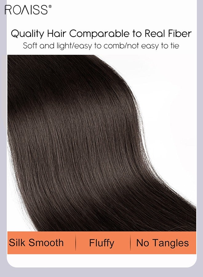 roaiss Long Straight Drawstring Ponytail Extension for Women Synthetic Ponytail Hair Extensions Natural Soft Hair Pieces for Daily Party Use 76cm (30 inches) - Brown Black - Image 5