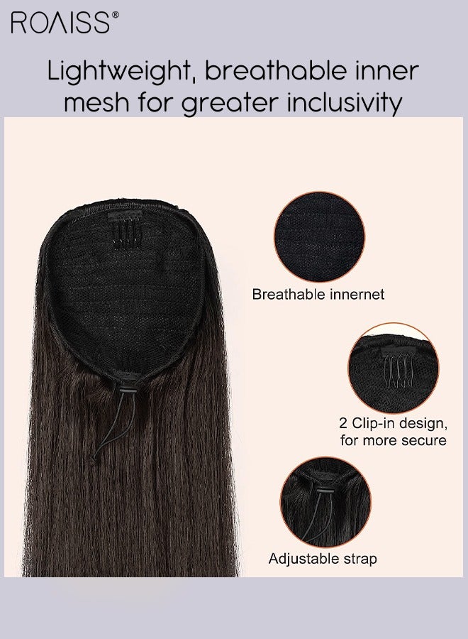 roaiss Long Straight Drawstring Ponytail Extension for Women Synthetic Ponytail Hair Extensions Natural Soft Hair Pieces for Daily Party Use 76cm (30 inches) - Brown Black - Image 4