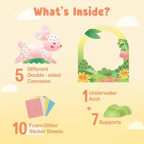 Binca Foam Sticker Mosaic Art Activity, 750+ 3D Glitter Foam Stickers, 5 Garden Animals with Display Arch, DIY Mess-Free Activities, Felt Craft Kits & Gifts for Boys & Girls Ages 5,6,7,8 - Image 2