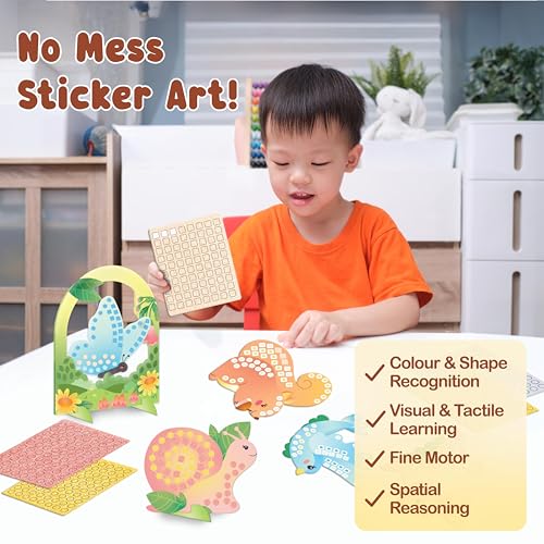 Binca Foam Sticker Mosaic Art Activity, 750+ 3D Glitter Foam Stickers, 5 Garden Animals with Display Arch, DIY Mess-Free Activities, Felt Craft Kits & Gifts for Boys & Girls Ages 5,6,7,8 - Image 5
