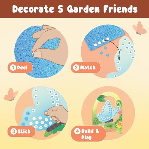 Binca Foam Sticker Mosaic Art Activity, 750+ 3D Glitter Foam Stickers, 5 Garden Animals with Display Arch, DIY Mess-Free Activities, Felt Craft Kits & Gifts for Boys & Girls Ages 5,6,7,8 - Image 3