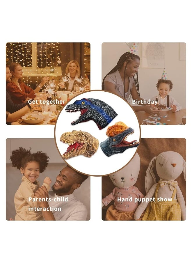 Yolococa Yolococa Dinosaur Hand Puppets Realistic Latex Soft Animal Head Toys Set, Hand Puppet Toys Gift for Kids, Party Show Imaginative Play (Tyrannosaurus & Dilophosaurus & Velociraptors)  - Image 1