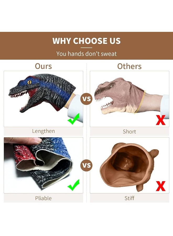 Yolococa Yolococa Dinosaur Hand Puppets Realistic Latex Soft Animal Head Toys Set, Hand Puppet Toys Gift for Kids, Party Show Imaginative Play (Tyrannosaurus & Dilophosaurus & Velociraptors)  - Image 2