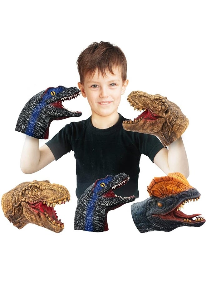 Yolococa Yolococa Dinosaur Hand Puppets Realistic Latex Soft Animal Head Toys Set, Hand Puppet Toys Gift for Kids, Party Show Imaginative Play (Tyrannosaurus & Dilophosaurus & Velociraptors)  - Image 4