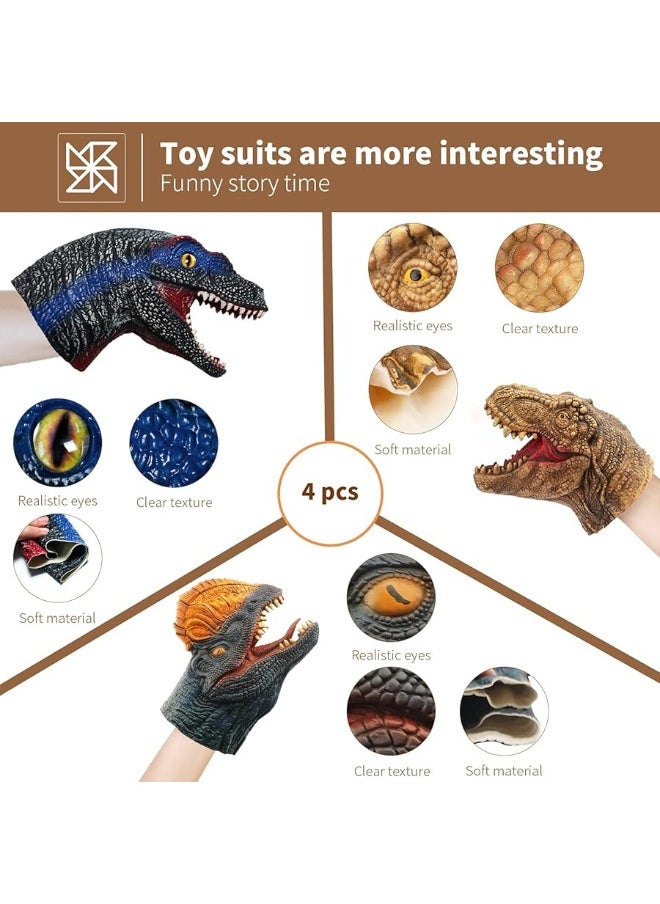 Yolococa Yolococa Dinosaur Hand Puppets Realistic Latex Soft Animal Head Toys Set, Hand Puppet Toys Gift for Kids, Party Show Imaginative Play (Tyrannosaurus & Dilophosaurus & Velociraptors)  - Image 5