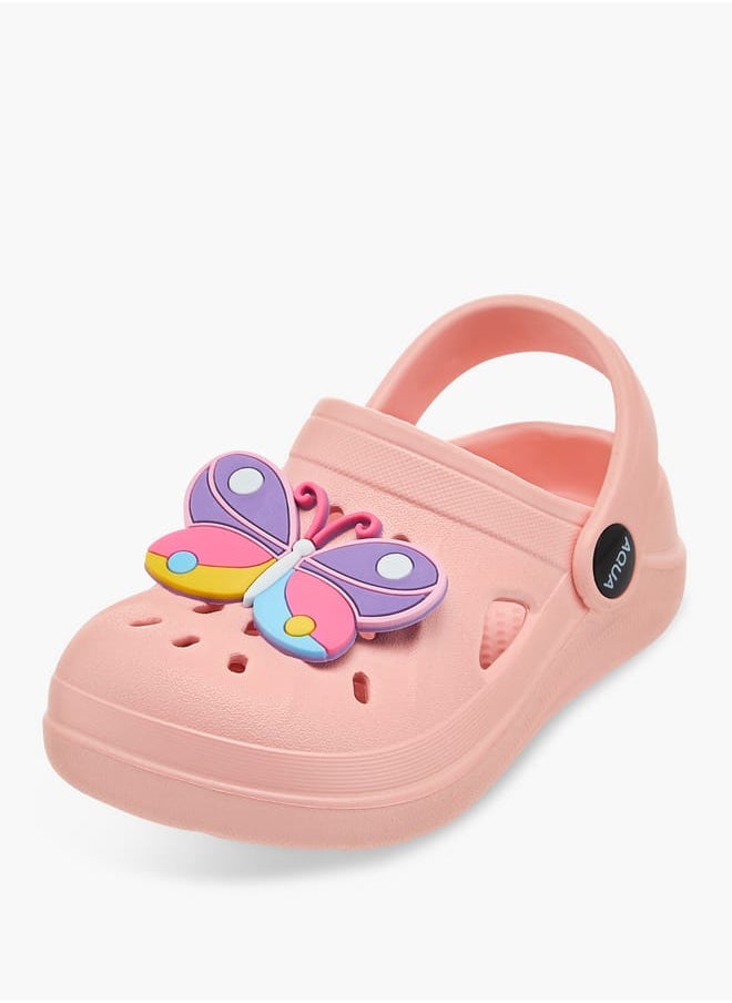 Aqua - Girls Butterfly Applique Clogs with Backstrap - Image 1