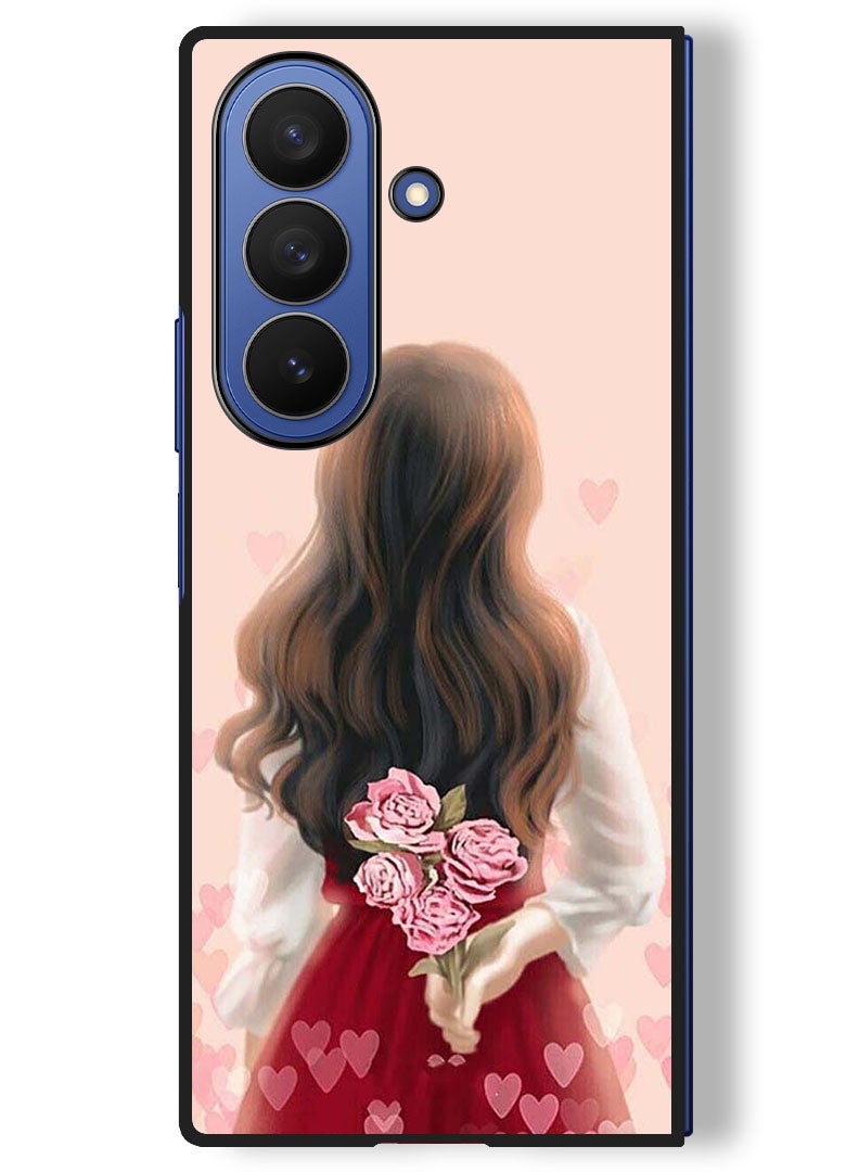 Theodor Case Compatible with Samsung Galaxy Z Fold 7 - 8 Inch Protection Shockproof Bumper Cover Girl Hiding Flowers - Image 1