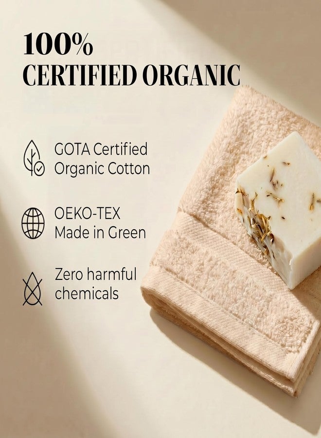 TOWELTIQUE 12 Pack Organic Cotton Washcloths, 700 GSM Plush Face Towels Set, Soft Absorbent Quick-Dry Wash Cloths for Showering, GOTS & Oeko-TEX Certified Baby Face Cloths, 13x13 in - Beige - Image 3