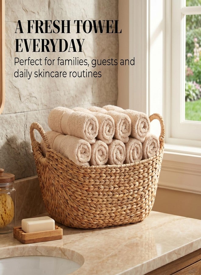 TOWELTIQUE 12 Pack Organic Cotton Washcloths, 700 GSM Plush Face Towels Set, Soft Absorbent Quick-Dry Wash Cloths for Showering, GOTS & Oeko-TEX Certified Baby Face Cloths, 13x13 in - Beige - Image 5